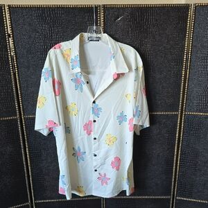Floral Men's Button-Down Shirt - Cream, Pink, Yellow, Blue